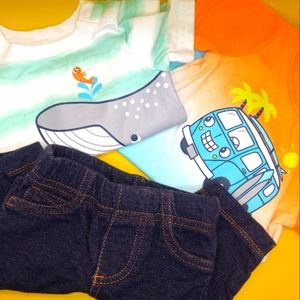 (2) 0-3mo. Garanimals Onsies w/ (1) 3mo. Carter's jeans